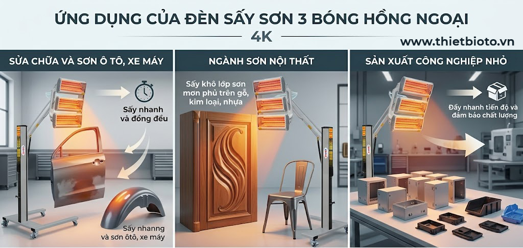 Đèn Sấy Sơn 3 Bóng Hồng Ngoại: Giải Pháp Sấy Nhanh, Tiết Kiệm Cho Xưởng Sơn