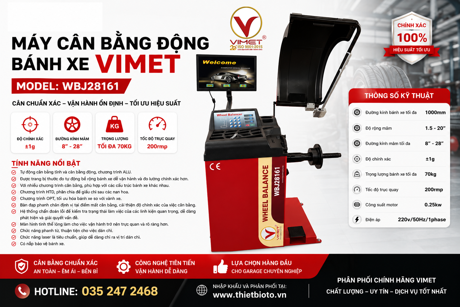 Máy cân bằng động bánh xe VIMET WBJ28161