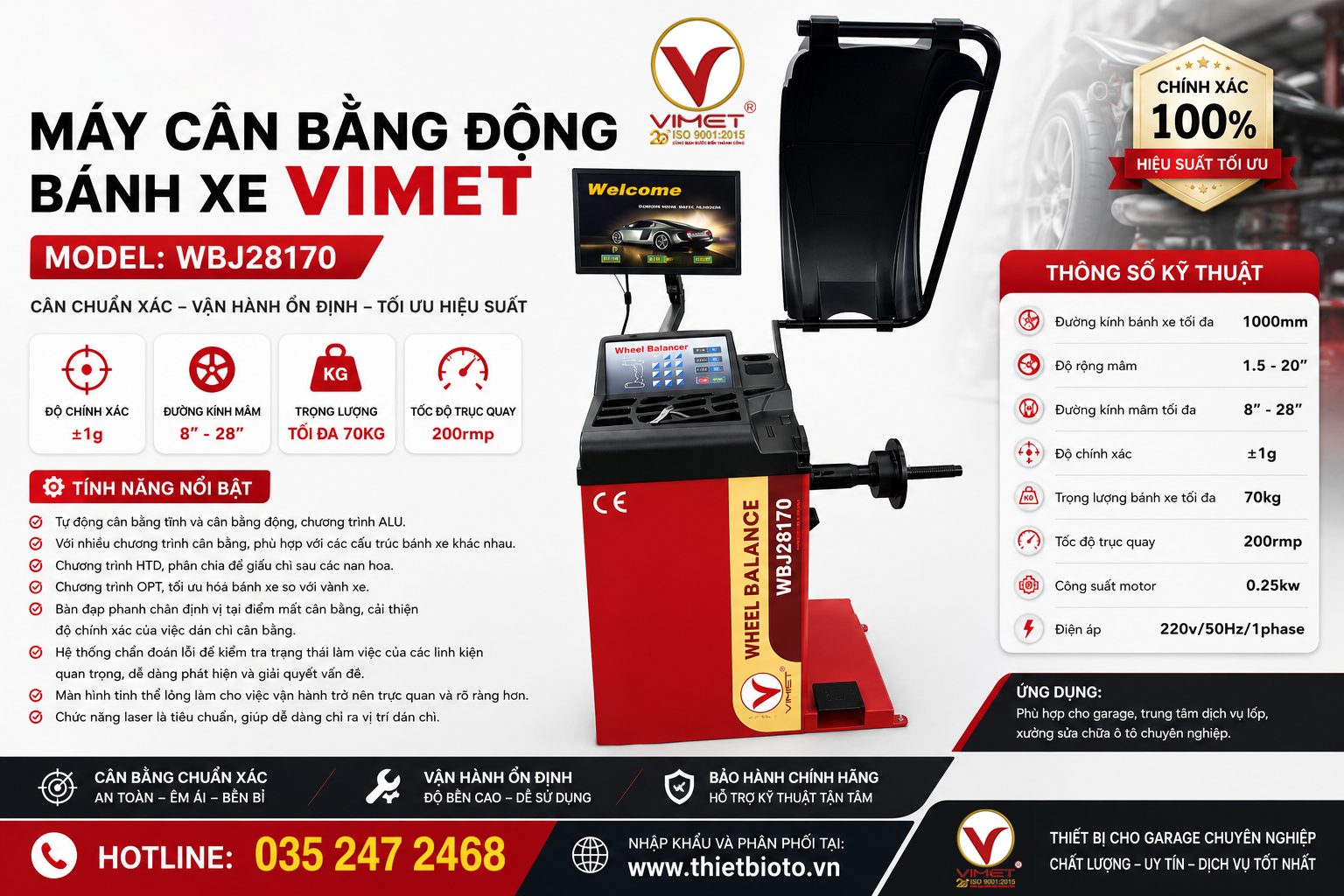 Máy cân bằng động bánh xe VIMET WBJ28170