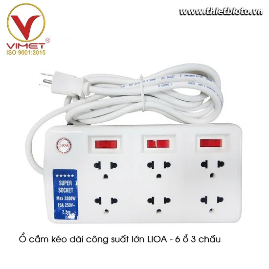 Ổ cắm kéo dài công suất lớn LIOA - 6 ổ 3 chấu