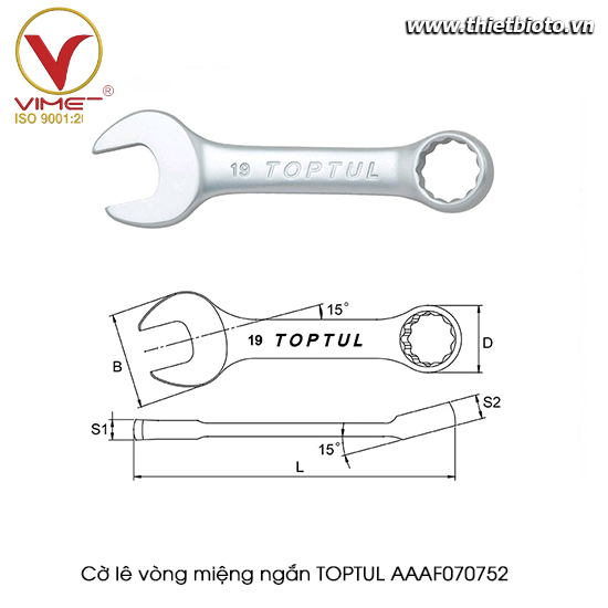 Cờ lê vòng miệng ngắn 15° TOPTUL AAAF070752