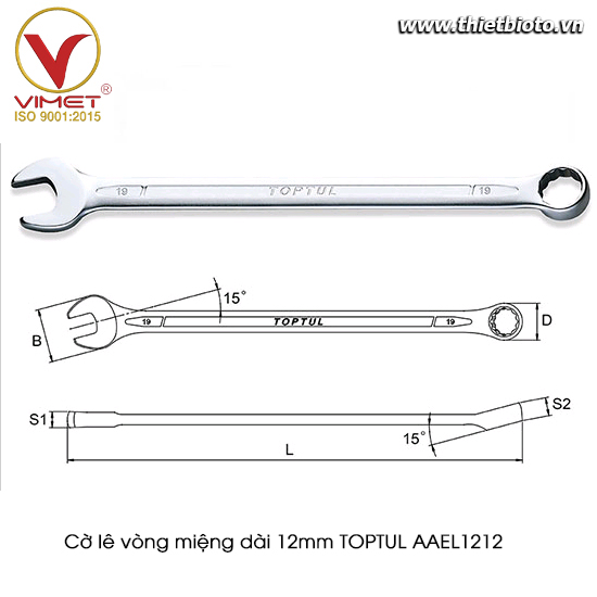 Cờ lê vòng miệng dài 12mm TOPTUL AAEL1212