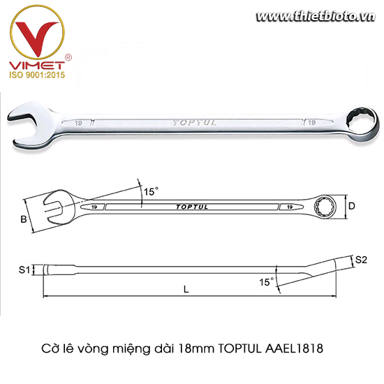 Cờ lê vòng miệng dài 18mm TOPTUL AAEL1818