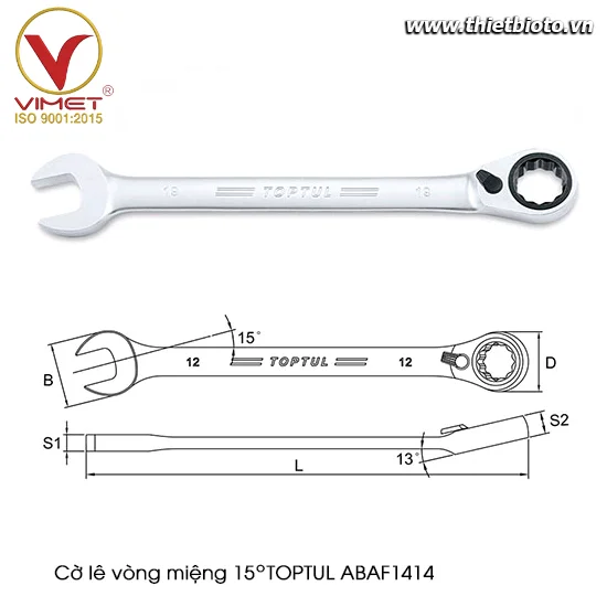 Cờ lê vòng miệng tự động 15° TOPTUL ABAF1414