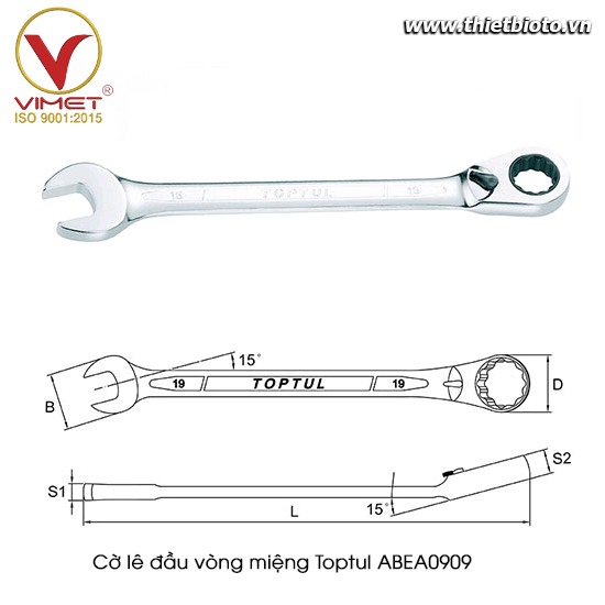 Cờ lê vòng miệng tự động toptul ABEA0909