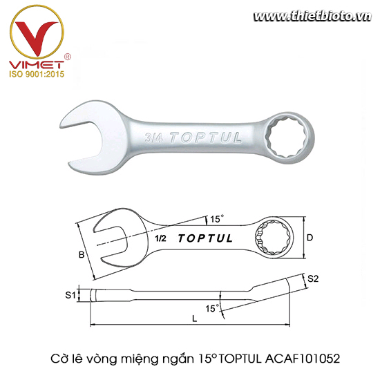 Cờ lê vòng miệng ngắn 15° TOPTUL ACAF101052