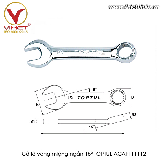 Cờ lê vòng miệng ngắn 15° TOPTUL ACAF111112