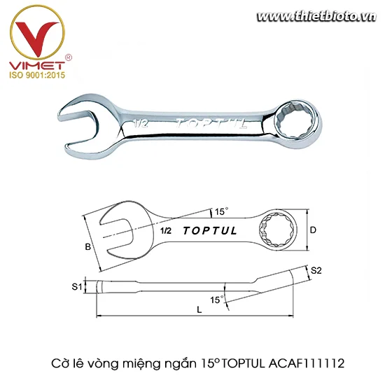 Cờ lê vòng miệng ngắn 15° TOPTUL ACAF111112