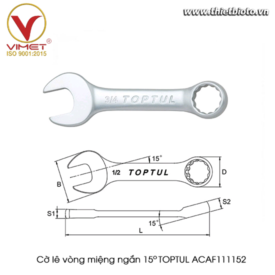 Cờ lê vòng miệng ngắn 15° TOPTUL ACAF111152