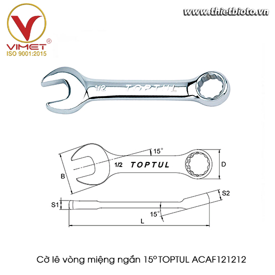 Cờ lê vòng miệng ngắn 15° TOPTUL ACAF121212