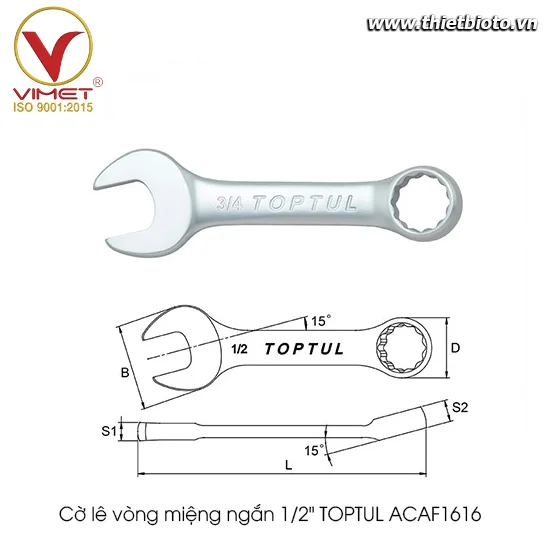 Cờ lê vòng miệng ngắn 1/2" TOPTUL ACAF1616