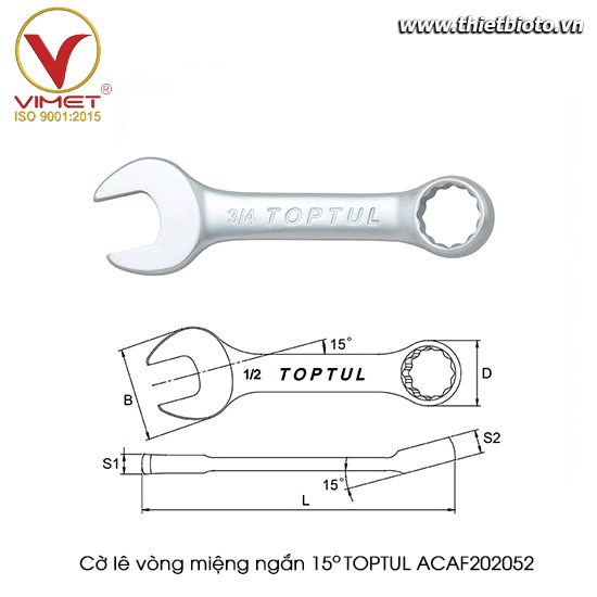 Cờ lê vòng miệng ngắn 15° TOPTUL ACAF202052