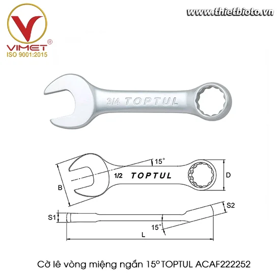 Cờ lê vòng miệng ngắn 15° TOPTUL ACAF222252