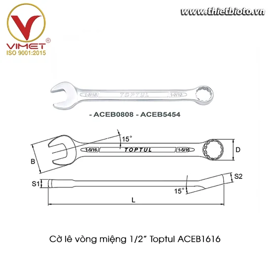Cờ lê vòng miệng Toptul hệ inch  1/2