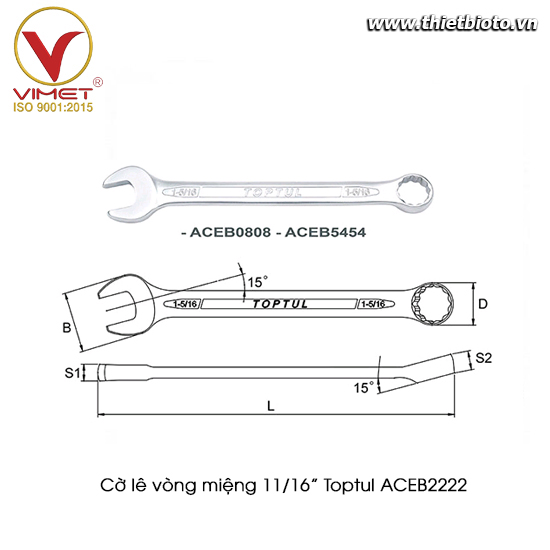 Cờ lê vòng miệng Toptul hệ inch 11/16