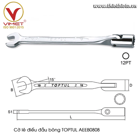 Cờ lê đầu miệng đầu điếu bông TOPTUL AEEB0808