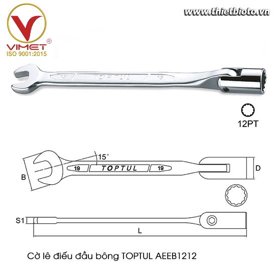 Cờ lê đầu miệng đầu điếu bông TOPTUL AEEB1212