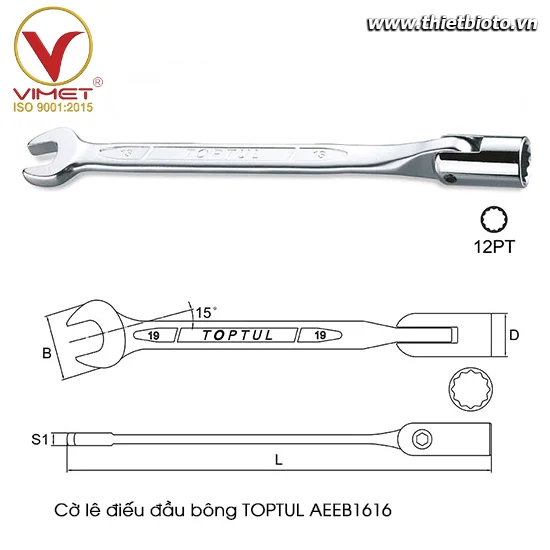 Cờ lê đầu miệng đầu điếu bông TOPTUL AEEB1616
