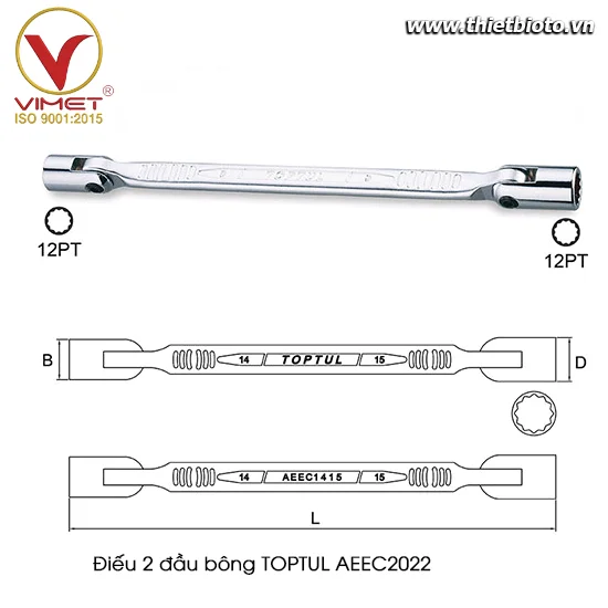 Điếu 2 đầu bông 20x22mm TOPTUL AEEC2022