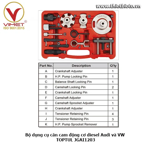 Bộ dụng cụ cân cam động cơ diesel Audi và VW TOPTUL JGAI1203