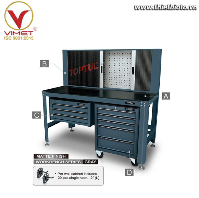 Bộ tủ giá treo và bàn nguội TOPTUL TAAA1607 / TAAD1602 / TBAA0304 / TCAB0501