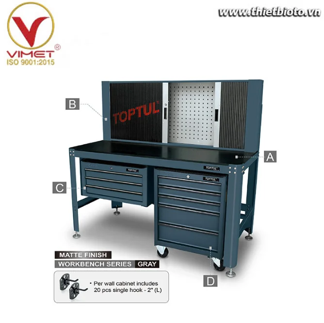 Bộ tủ giá treo và bàn nguội TOPTUL TAAA1603 / TAAD1603 / TBAA0307 / TCAB0503