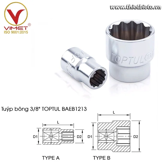 Tuýp bông 3/8" TOPTUL BAEB1213