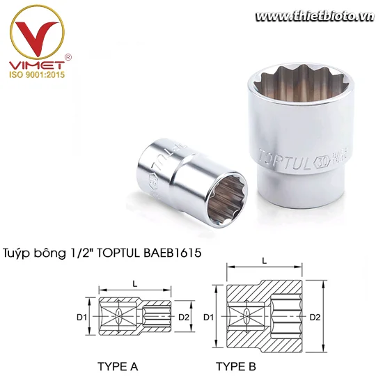 Tuýp bông 1/2" TOPTUL BAEB1615