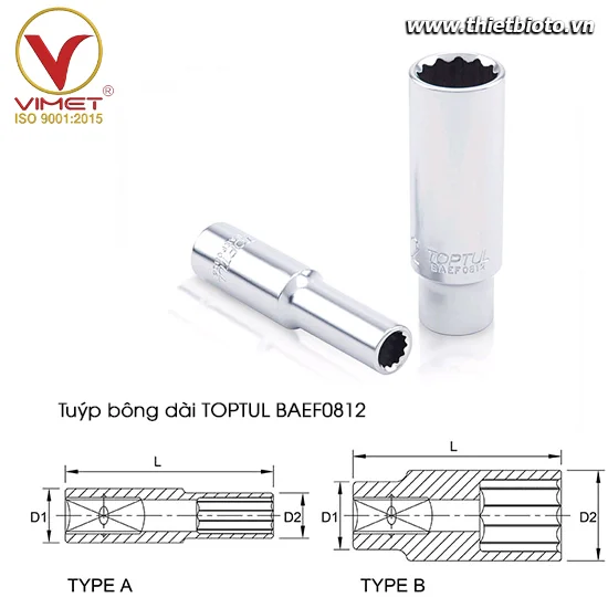 Tuýp bông dài 1/4" TOPTUL BAEF0812