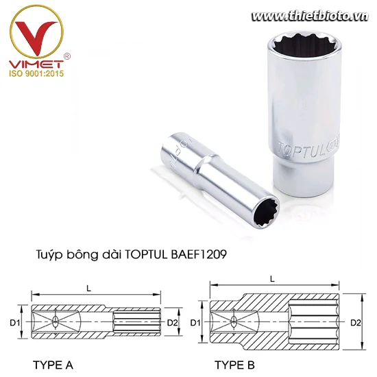 Tuýp bông dài 3/8" TOPTUL BAEF1209