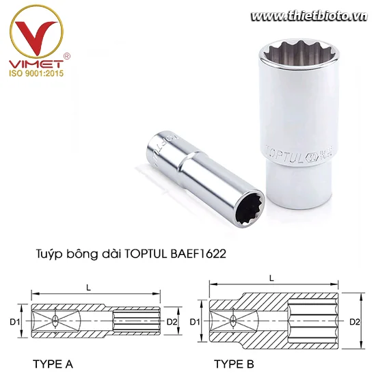Tuýp bông dài 1/2" TOPTUL BAEF1622