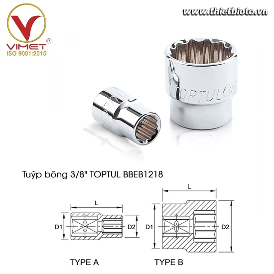 Tuýp bông 3/8" TOPTUL BBEB1218