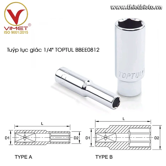 Tuýp lục giác dài 1/4" TOPTUL BBEE0812