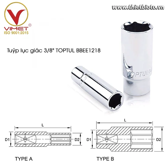 Tuýp lục giác dài 3/8" TOPTUL BBEE1218