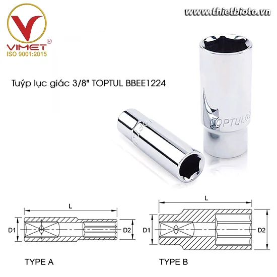 Tuýp lục giác dài 3/8" TOPTUL BBEE1224