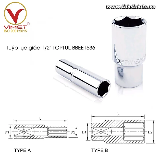 Tuýp lục giác dài 1/2" TOPTUL BBEE1636