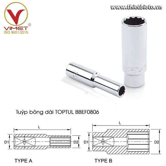 Tuýp bông dài 1/4" TOPTUL BBEF0806