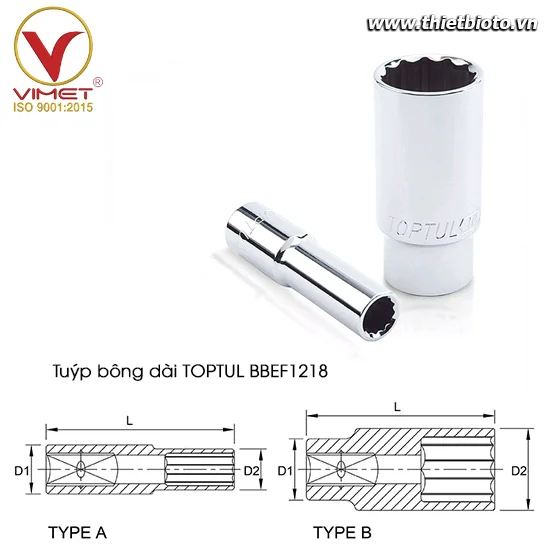 Tuýp bông dài 3/8" TOPTUL BBEF1218