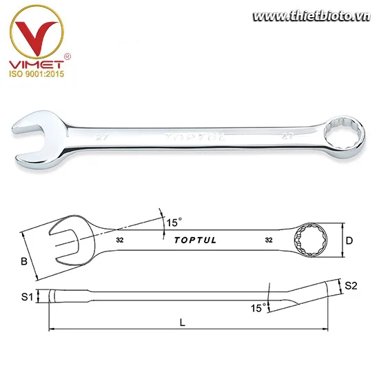 Cờ lê đầu vòng miệng 25mm Toptul AAAB2525