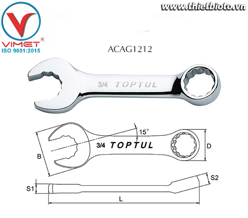 Cờ lê đầu vòng miệng 3/8 Toptul ACAG1212