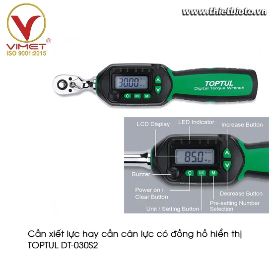 Cần xiết lực hay cần cân lực có đồng hồ hiển thị TOPTUL DT-030S2