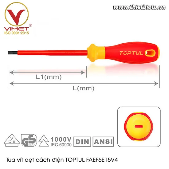 Tua vít dẹt cách điện TOPTUL FAEF6E15V4
