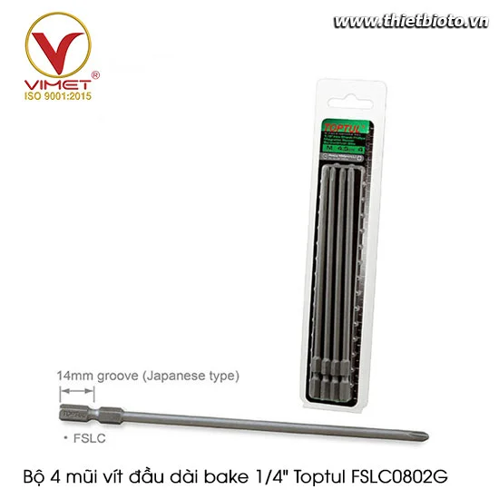 Bộ 4 mũi vít đầu dài bake 1/4" Toptul FSLC0802G