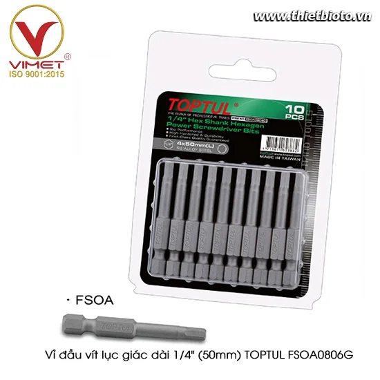 Vỉ đầu vít lục giác dài 1/4" (50mm) TOPTUL FSOA0806G