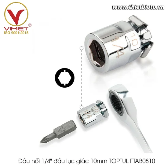 Đầu nối 1/4" Đầu lục giác 10mm TOPTUL FTAB0810
