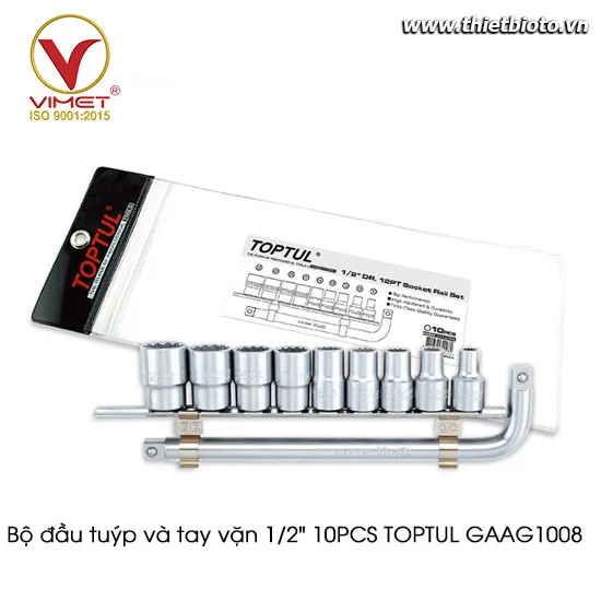 Bộ đầu tuýp và tay vặn 1/2" 10PCS TOPTUL GAAG1008