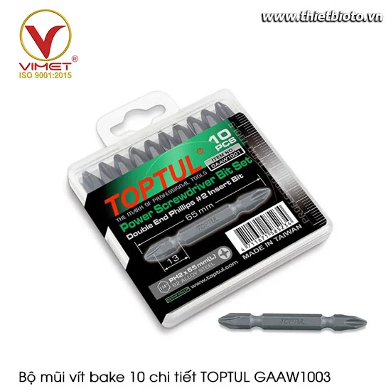 Bộ mũi vít bake 10 chi tiết  PH3x65mm Toptul GAAW1003