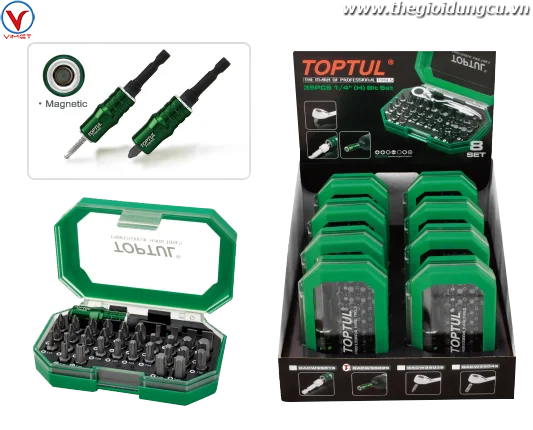 Bộ đầu nối và mũi vít 1/4" 8 bộ Toptul GACW3502S