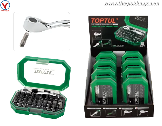 Bộ cần siết và mũi vít 1/4" 8 bộ Toptul GACW3504S