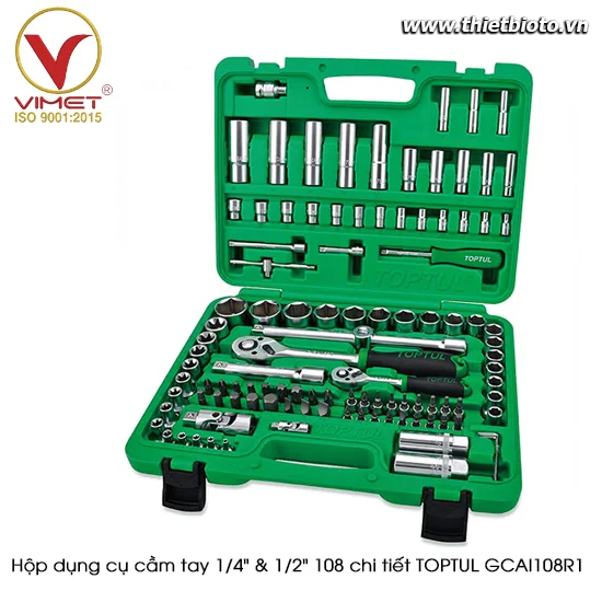 Bộ dụng cụ chuyên nghiệp 108 chi tiết đầu 1/4" và 1/2" TOPTUL GCAI108R1